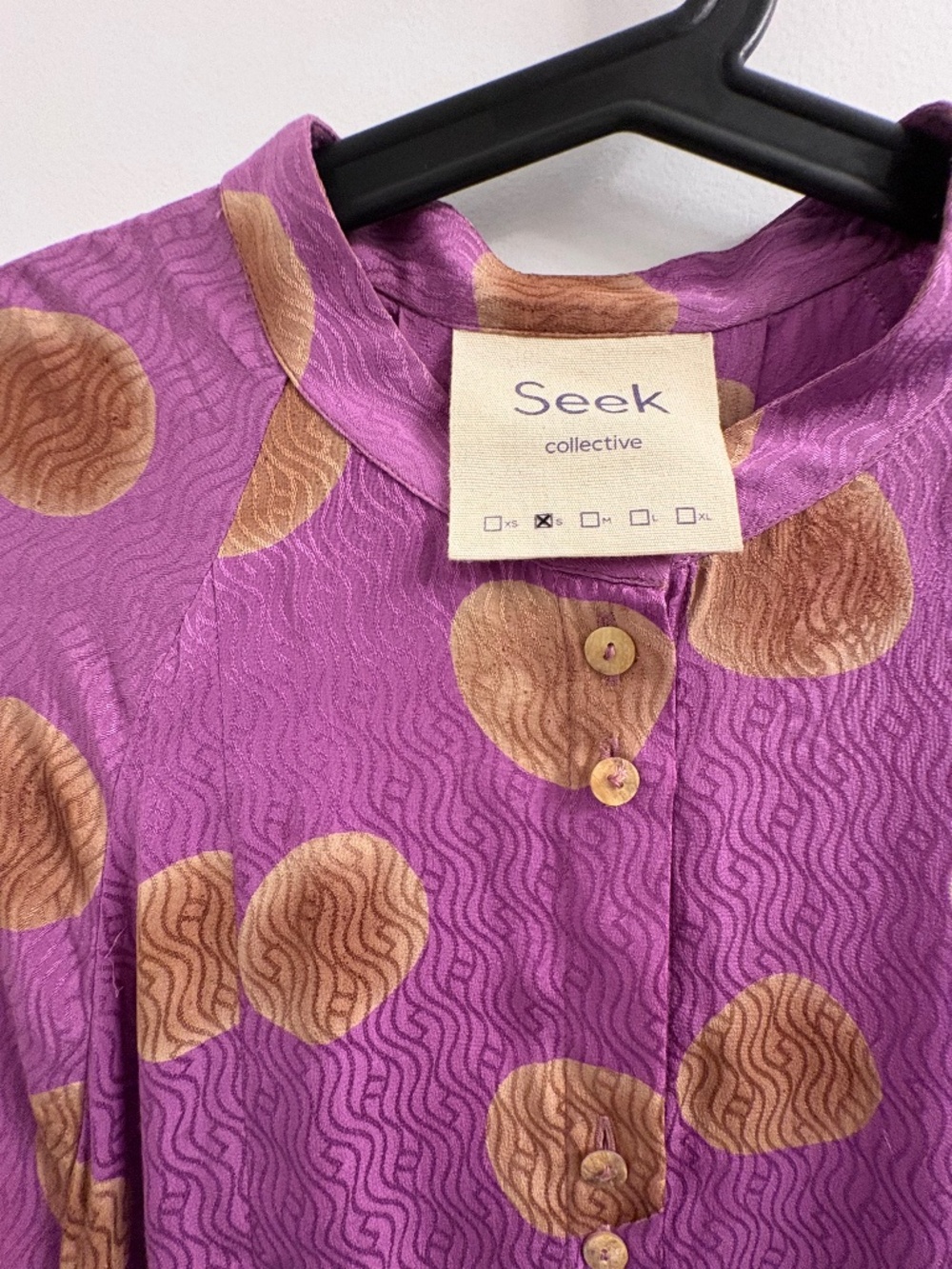 Seek Collective Purple Tan Polka Dot Silk Tunic Shirt Dress S